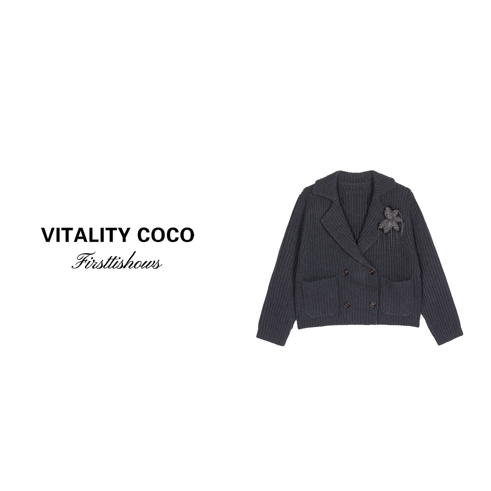 「VITALITY COCO」24冬季上新热卖高定设计休闲羊毛针织开衫-1714