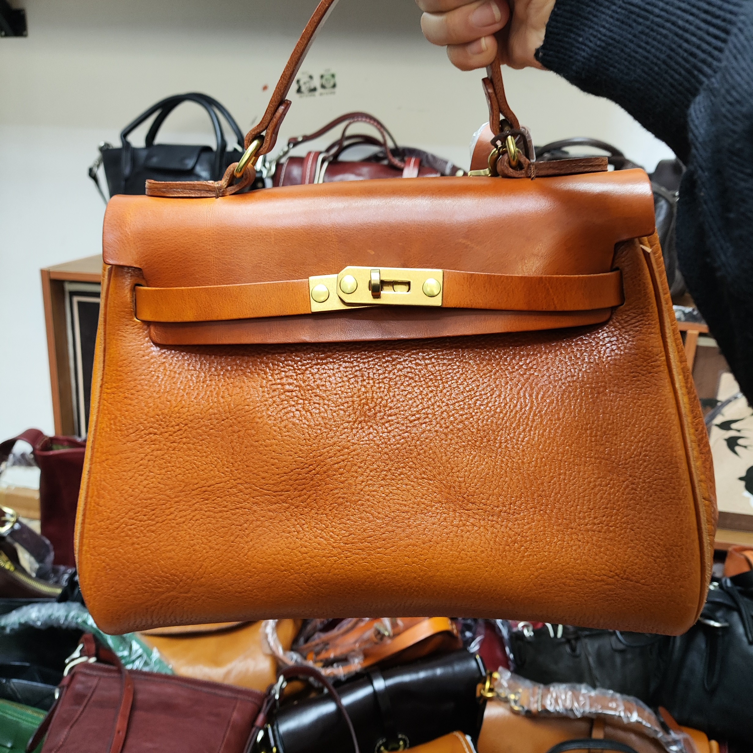 凯丽款大号铂金包头层牛皮重水洗手拎包时尚背包真皮百搭