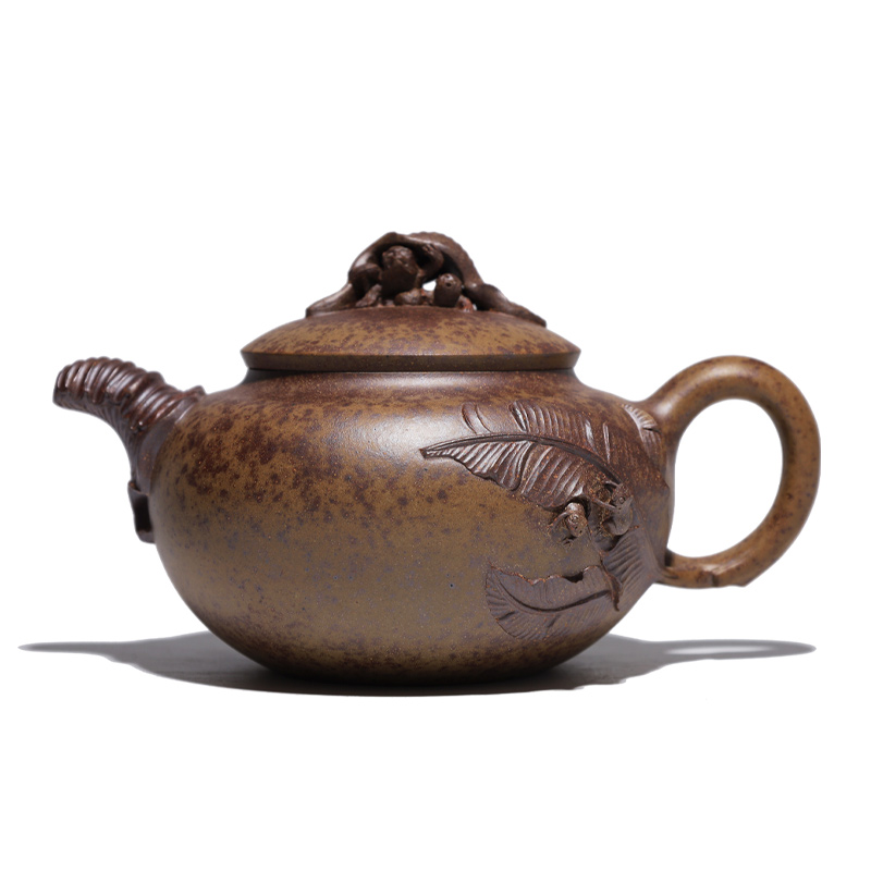 大吉羊柴烧 宜兴紫砂壶 原矿本山绿泥听雨观心450ml李孟华