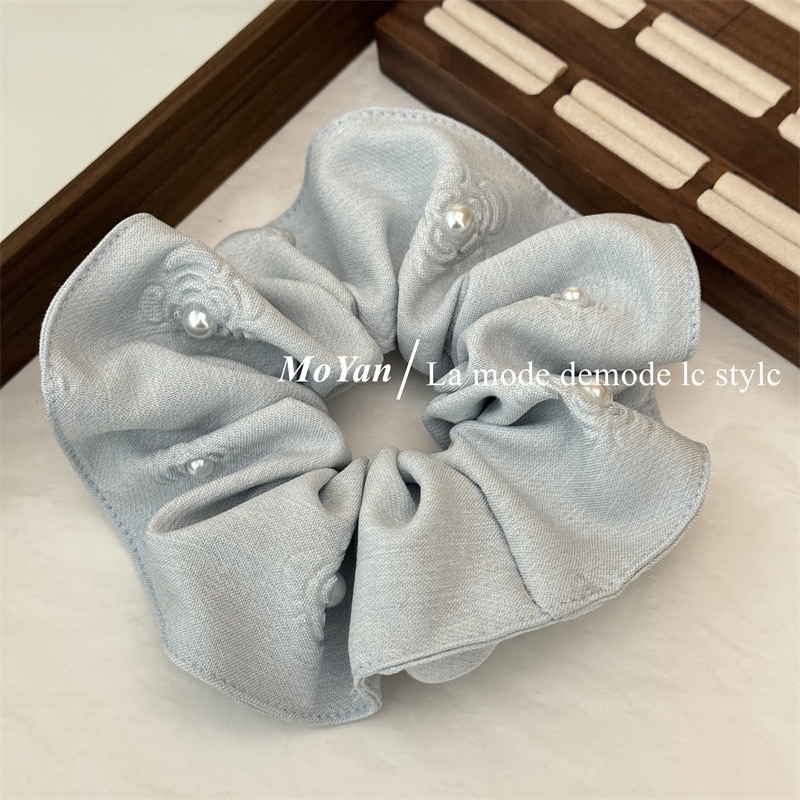 浮雕印花珍珠大肠发圈高级感布艺气质头花新款百搭