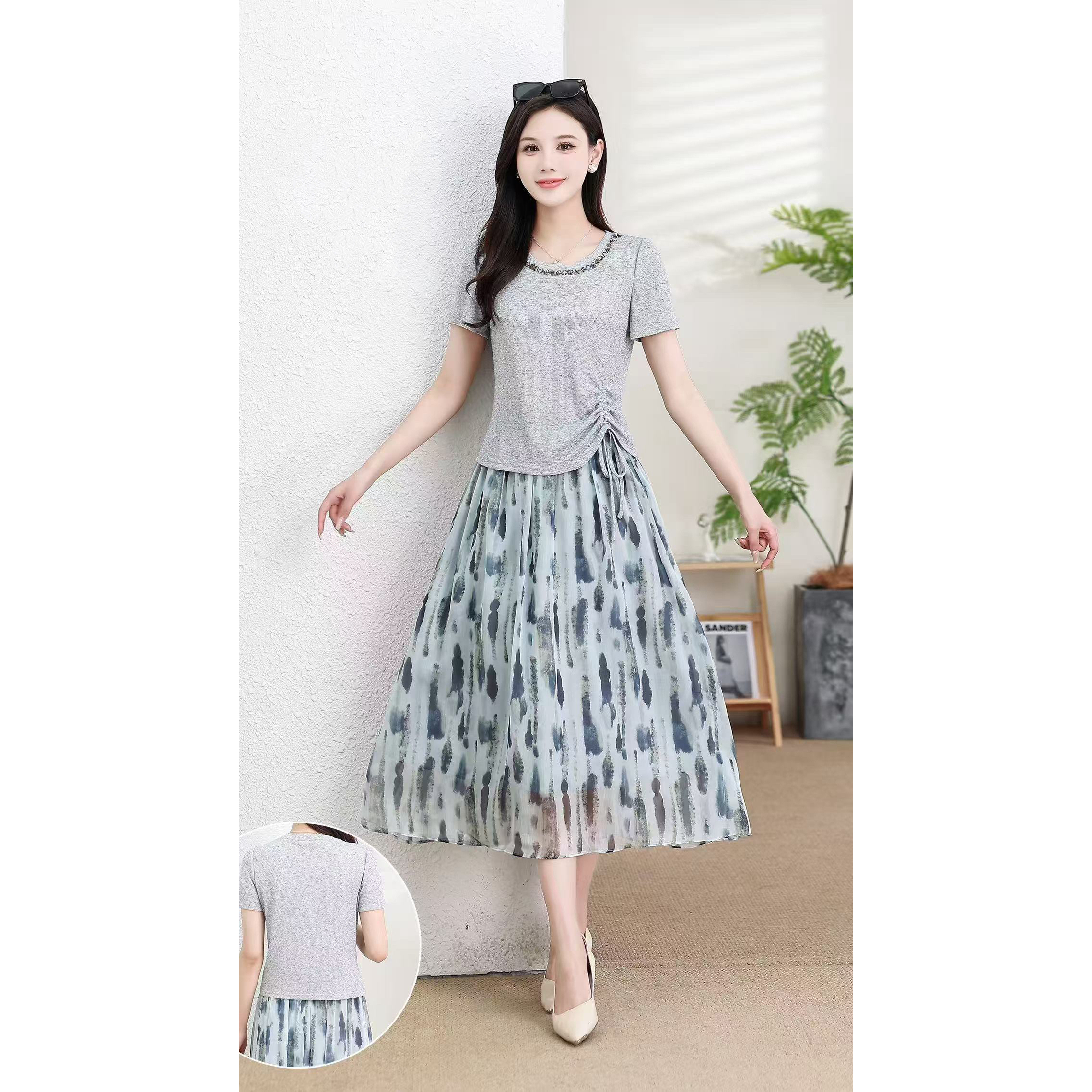 休闲风法式轻熟风通勤时尚套装蕾丝中长款T232-1