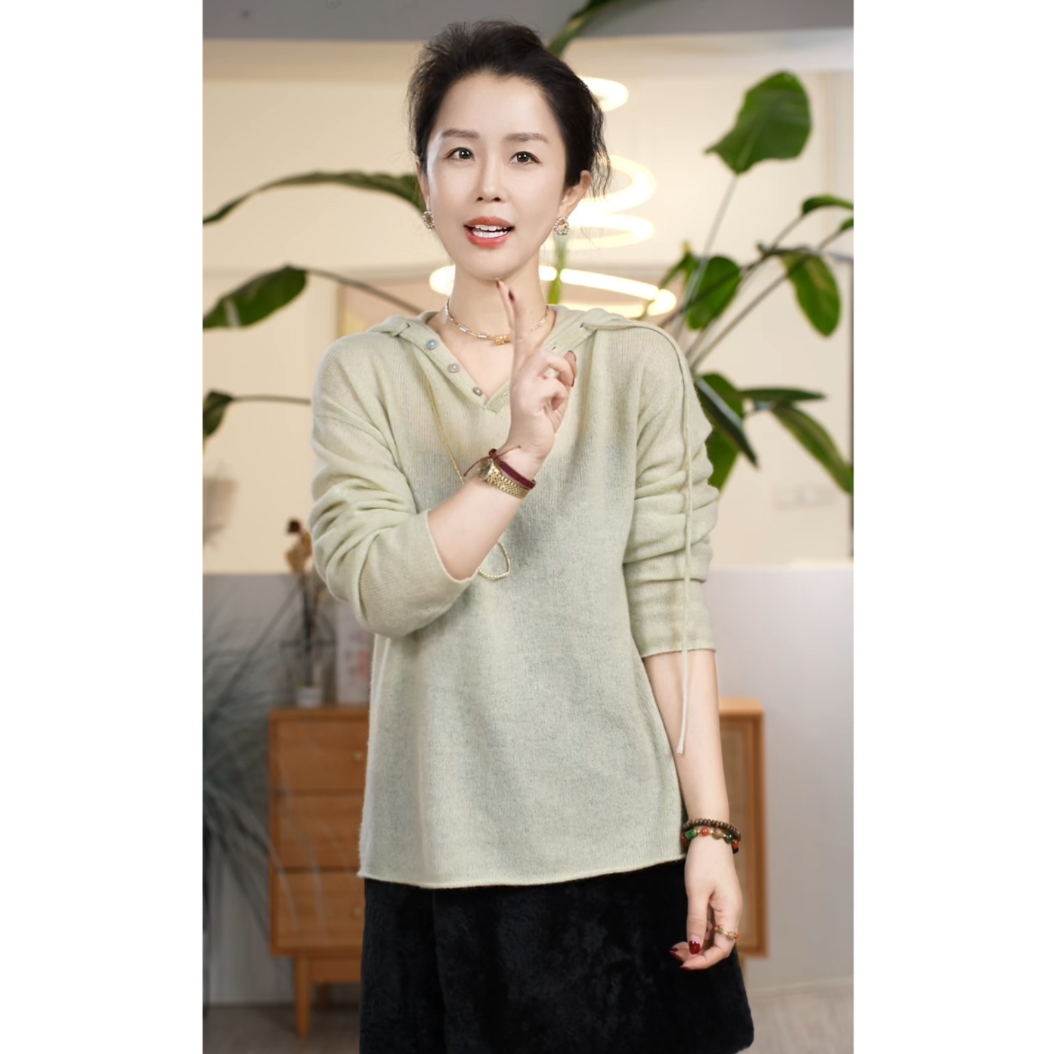 Y【叭哒不惑】山羊绒连帽毛针织衫休闲上衣百搭时尚简约保暖毛衣