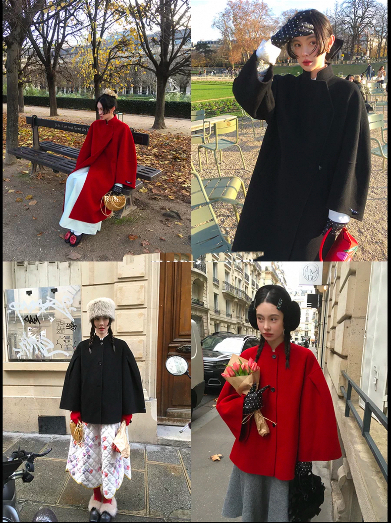 MONA 100羊毛 新中式红色短款中长款双面呢大衣外套女 秋冬季新款