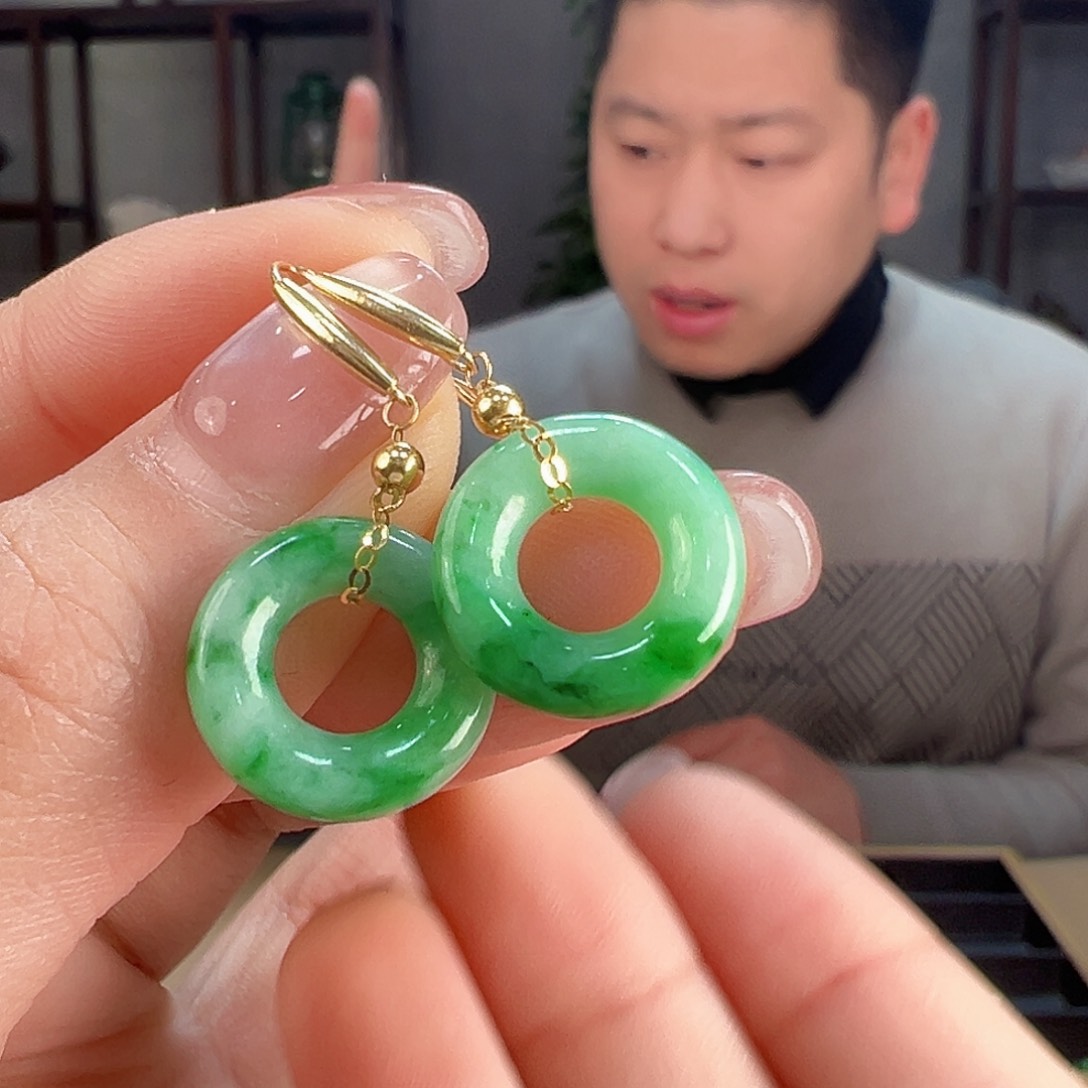 翡翠耳饰18K金镶嵌耳环65