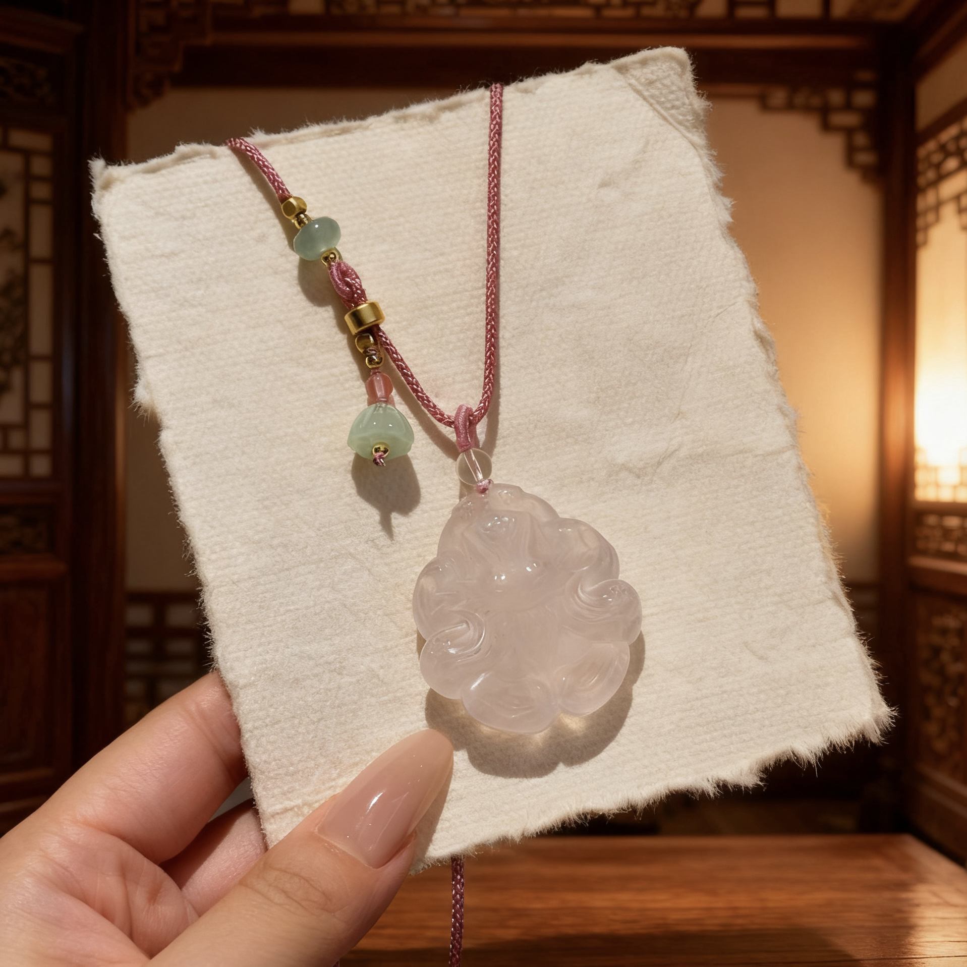 【青丘狐】天然粉水晶精工雕刻九尾狐凤九魅力小九吊坠