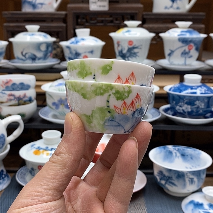 手绘微信瑕荷花杯2个装