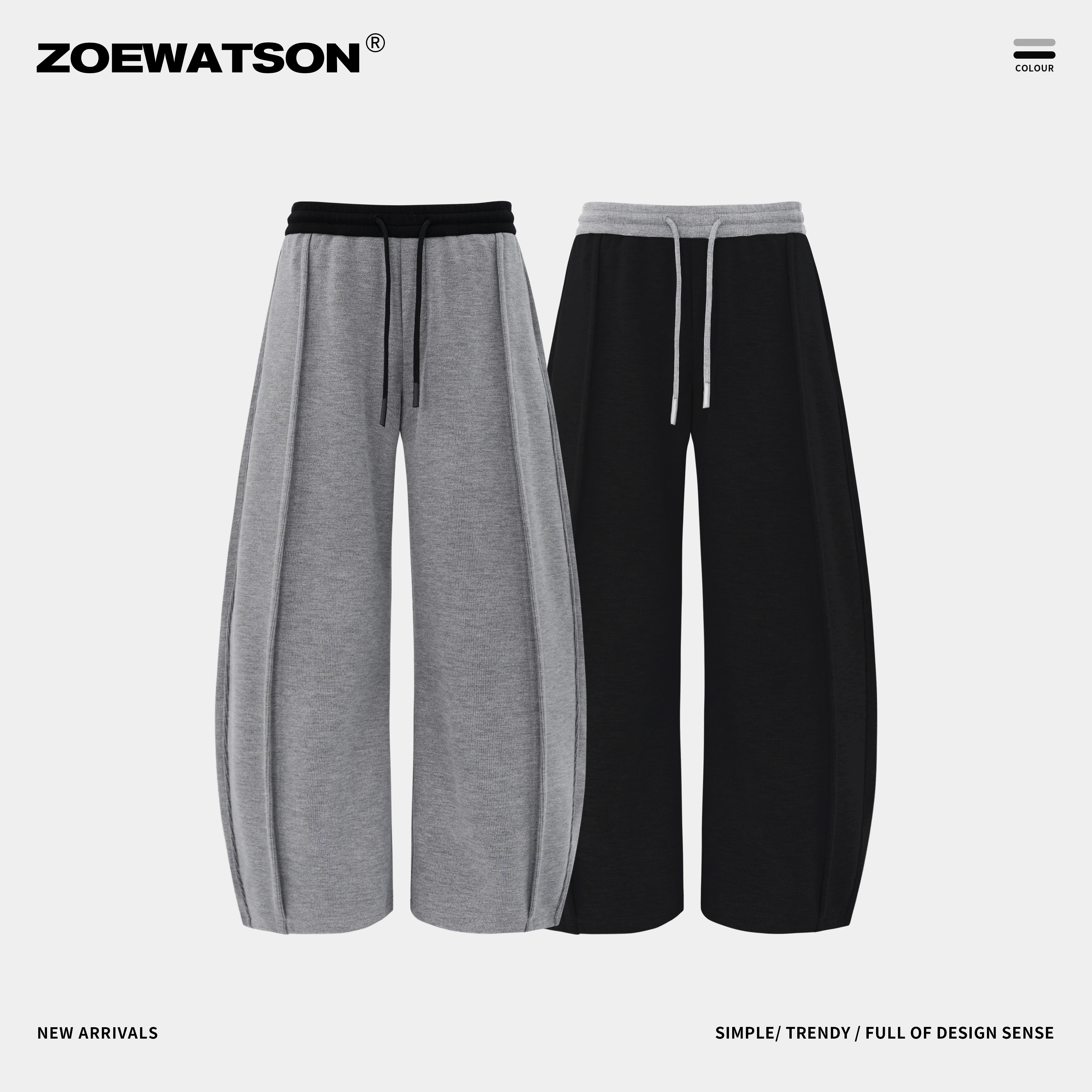 宽松弯刀裤加厚显瘦高弹秋冬保暖垂感撞色休闲裤Z6305