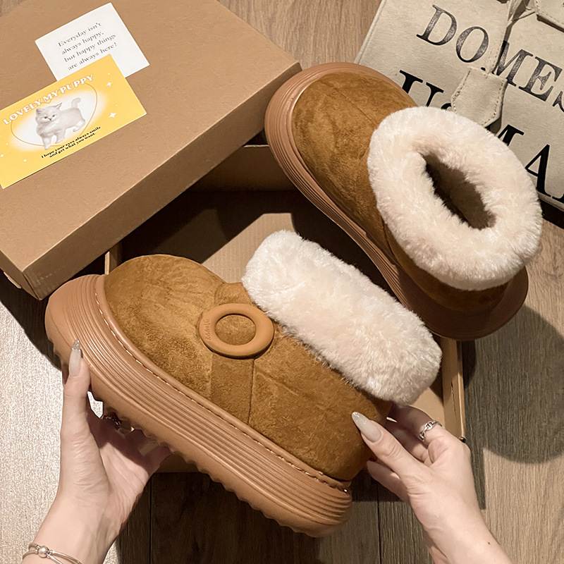 厚底增高加绒保暖棉鞋女外穿2025年秋冬季新款一脚蹬毛毛雪地靴鞋