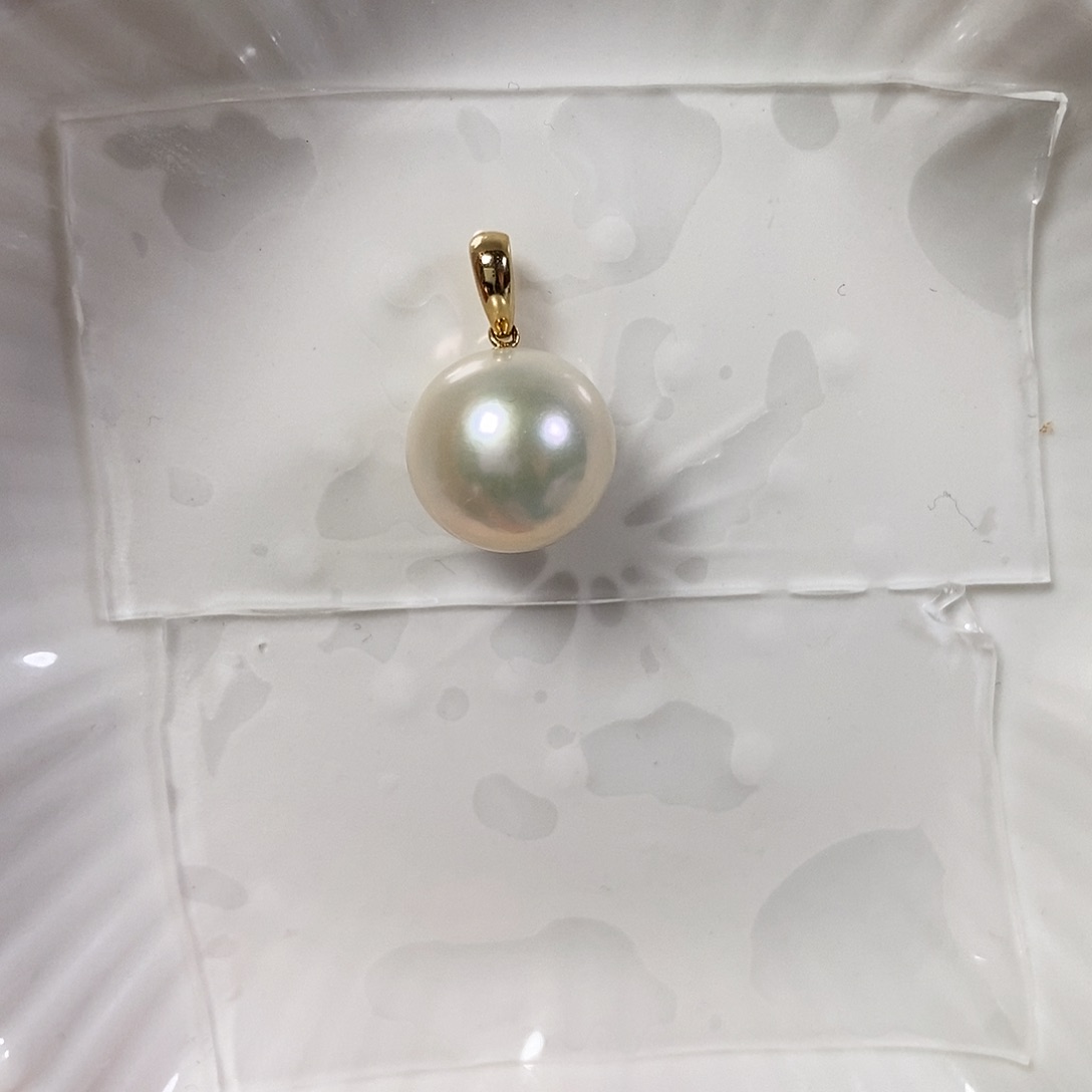 淡水珍珠吊坠(不含链)18K金镶嵌极光11-12m m