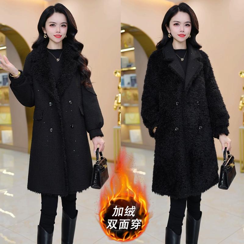 【加绒加厚双面穿】优雅新款时尚大气减龄收腰显瘦中长款外套M-4XL