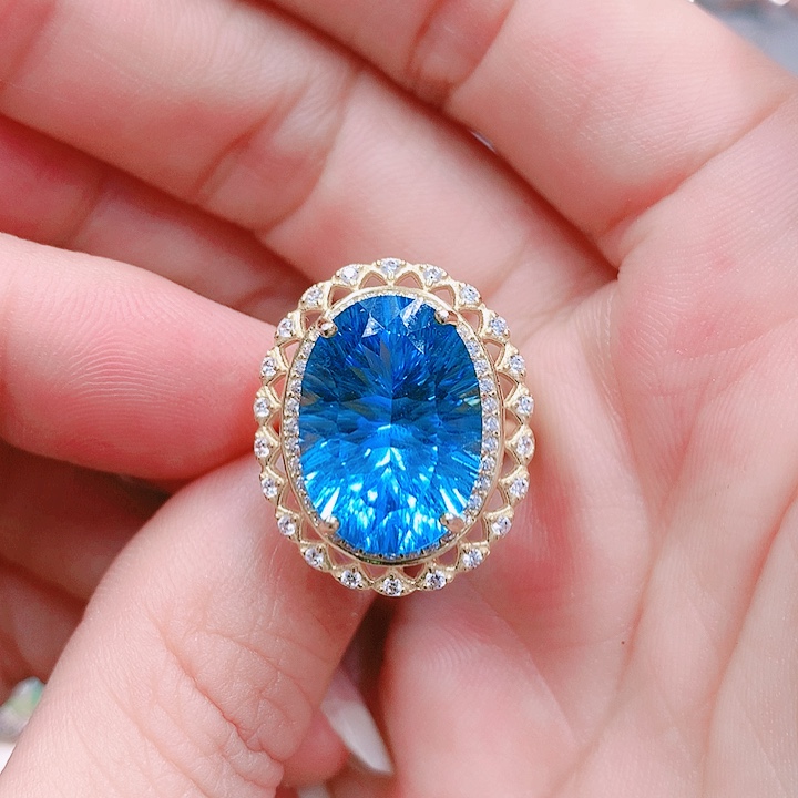 托帕石戒指银S925镶嵌12✖️17