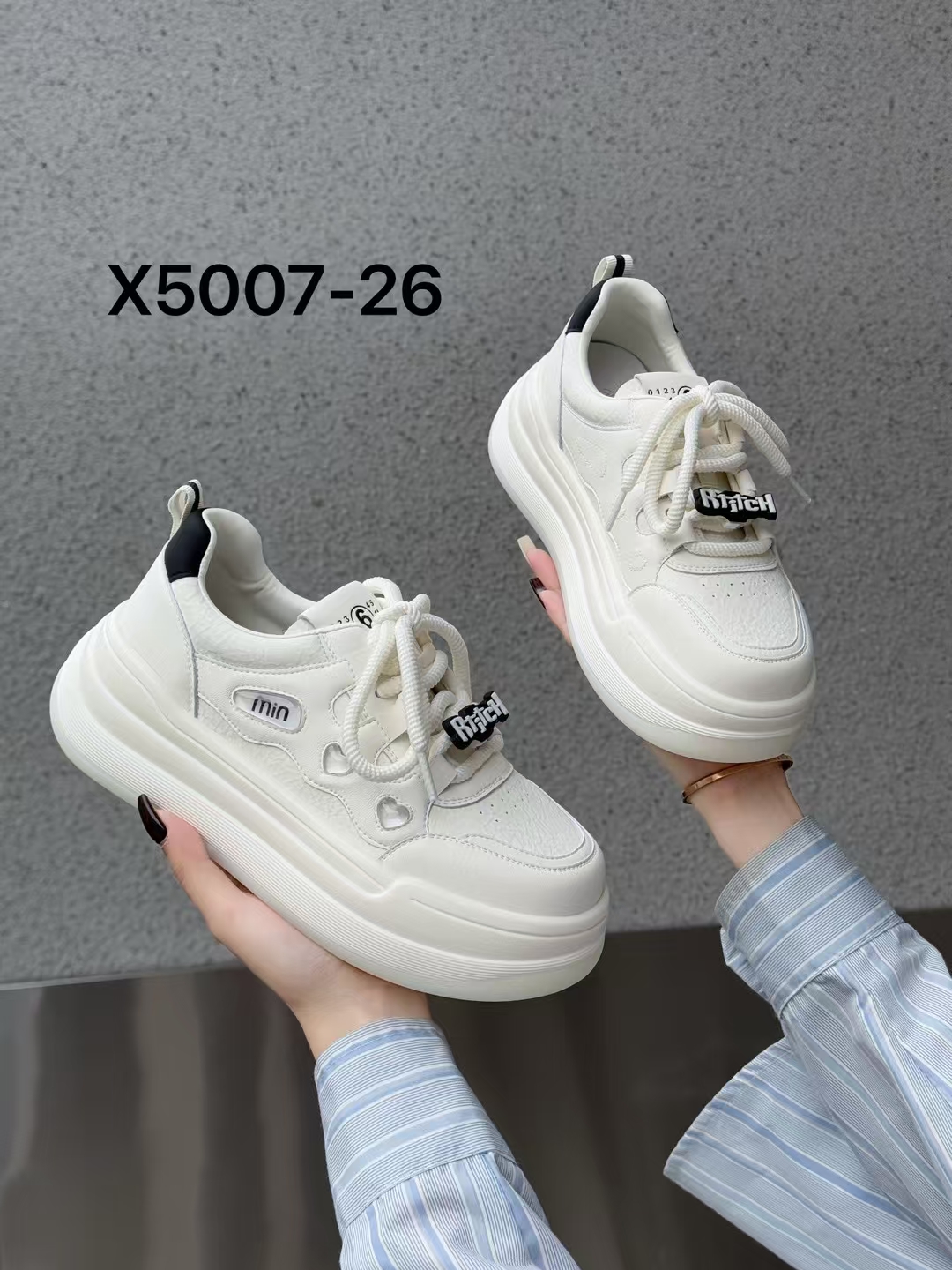 透气板鞋通用减震胶粘休闲板鞋厚底小白鞋休闲鞋白色5007-26百搭