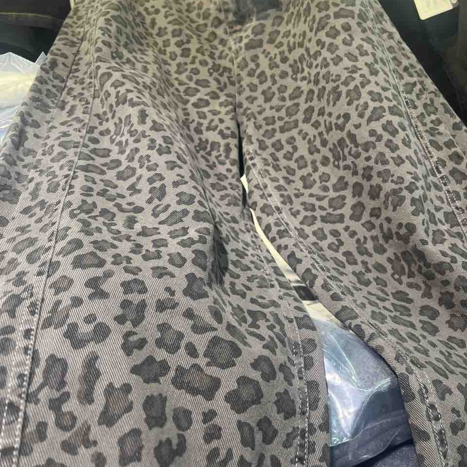 「涵涵家」复古水洗辣妹豹纹牛仔裤女高腰显瘦洋气九分男友裤#1879