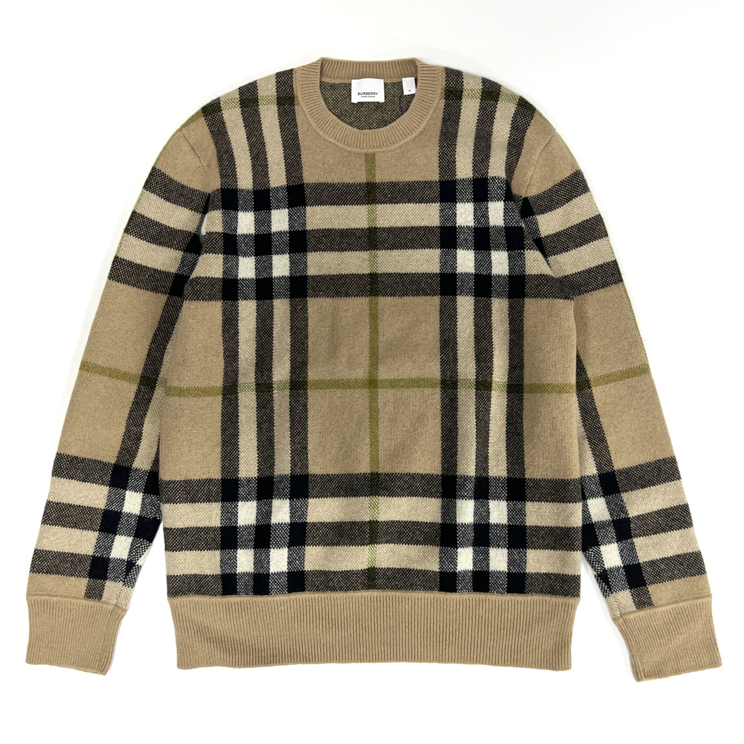 99新 BURBERRY/博柏利 格纹圆领山羊绒毛衣 M码/7995/           