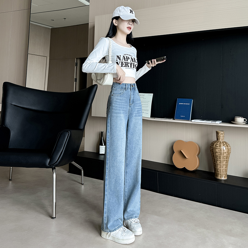 【品牌破价+运费险】早秋超薄款月光蓝窄版阔腿显瘦直筒牛仔裤女