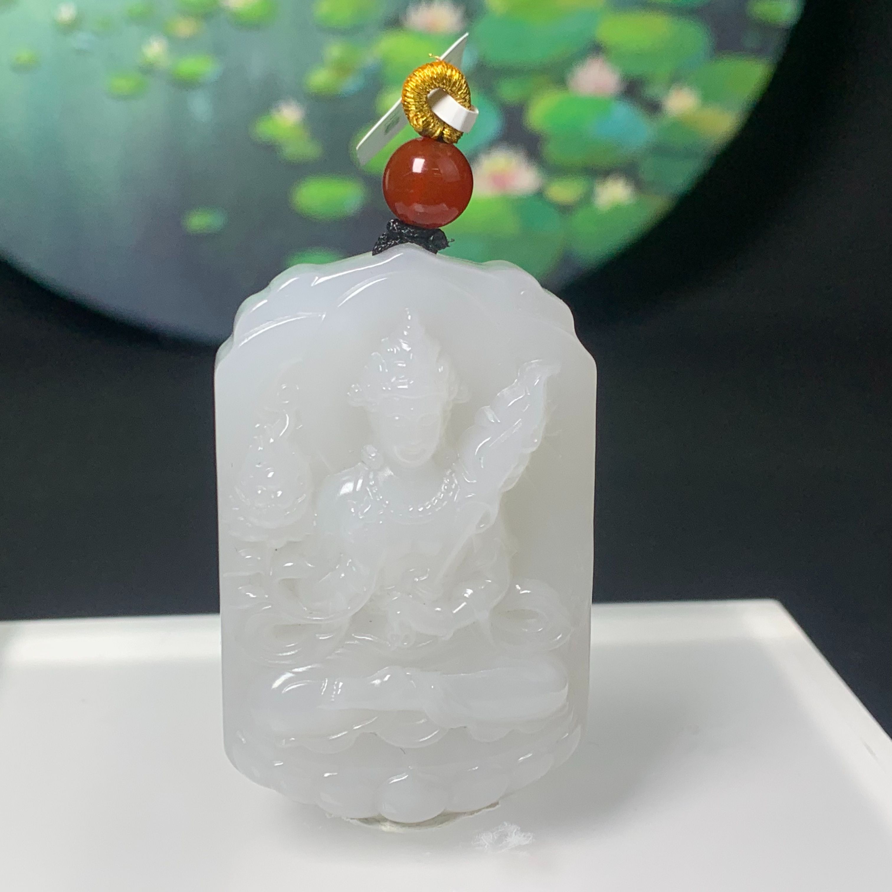 H012 和田玉白玉脂白观音吊坠