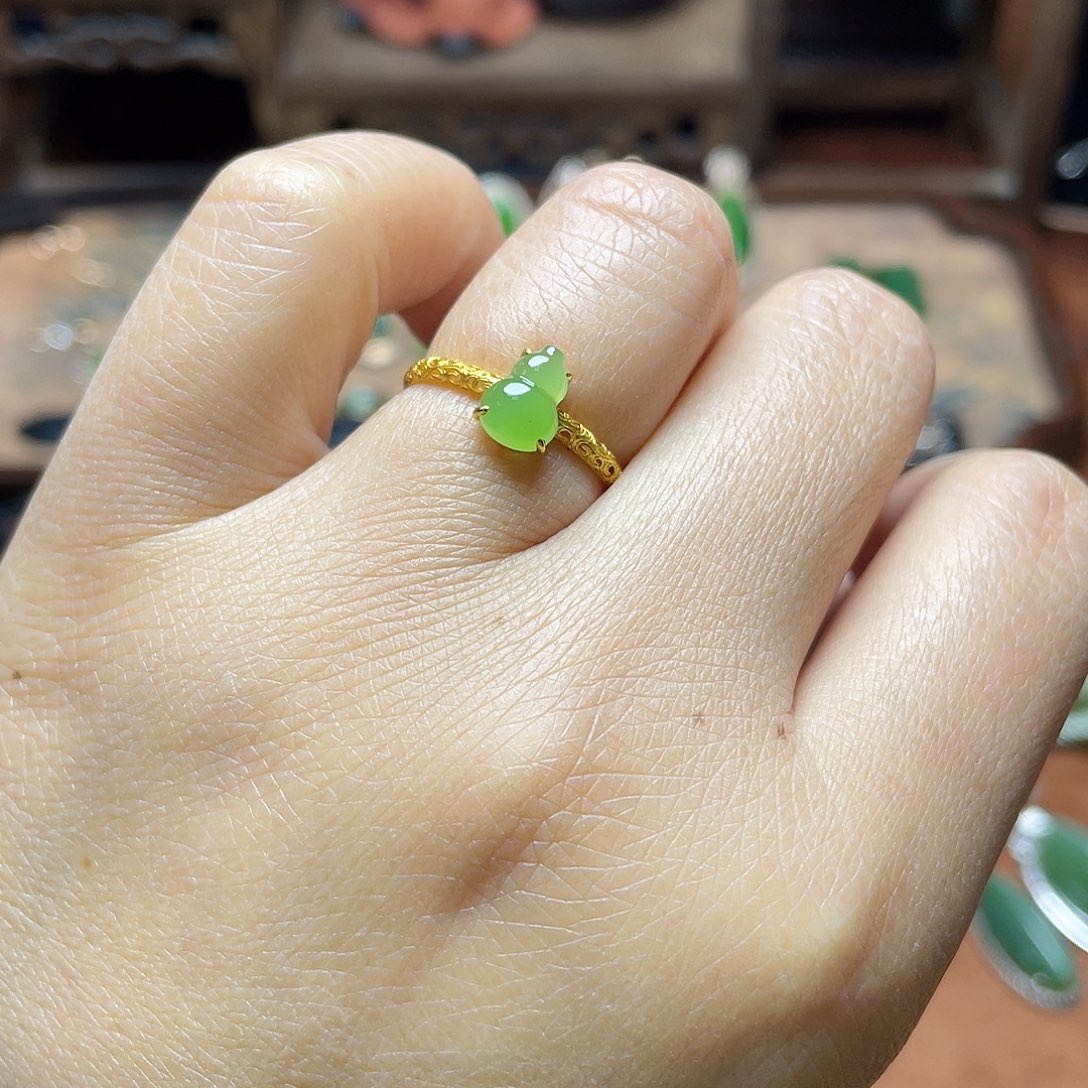 和田玉（碧玉）18K金镶嵌吊坠(不含链)戒指