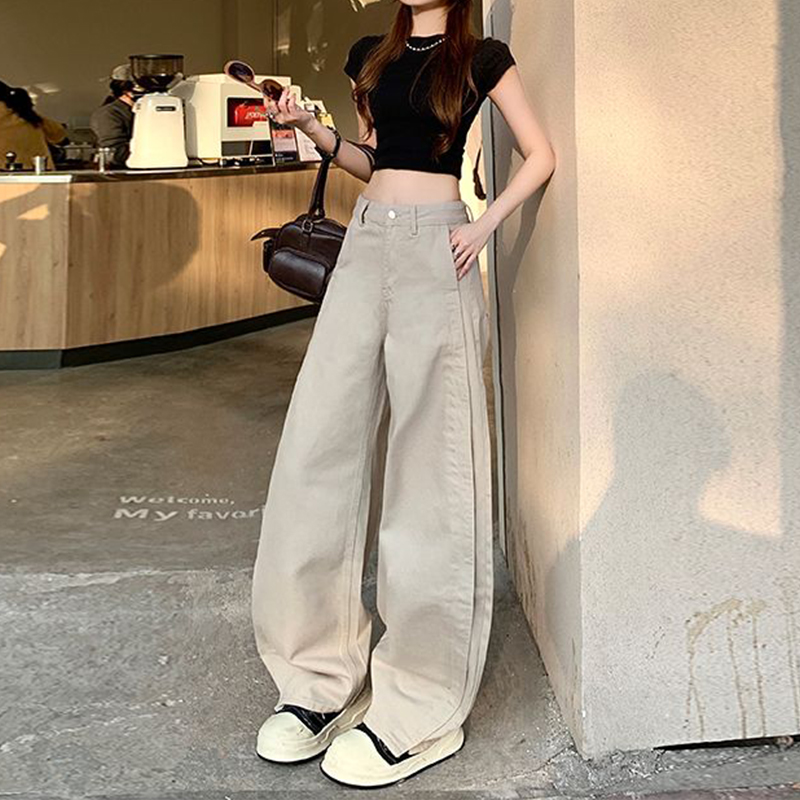 大码胖mm2025新款高腰牛仔裤女秋季新款阔腿直筒宽松显瘦弯刀裤