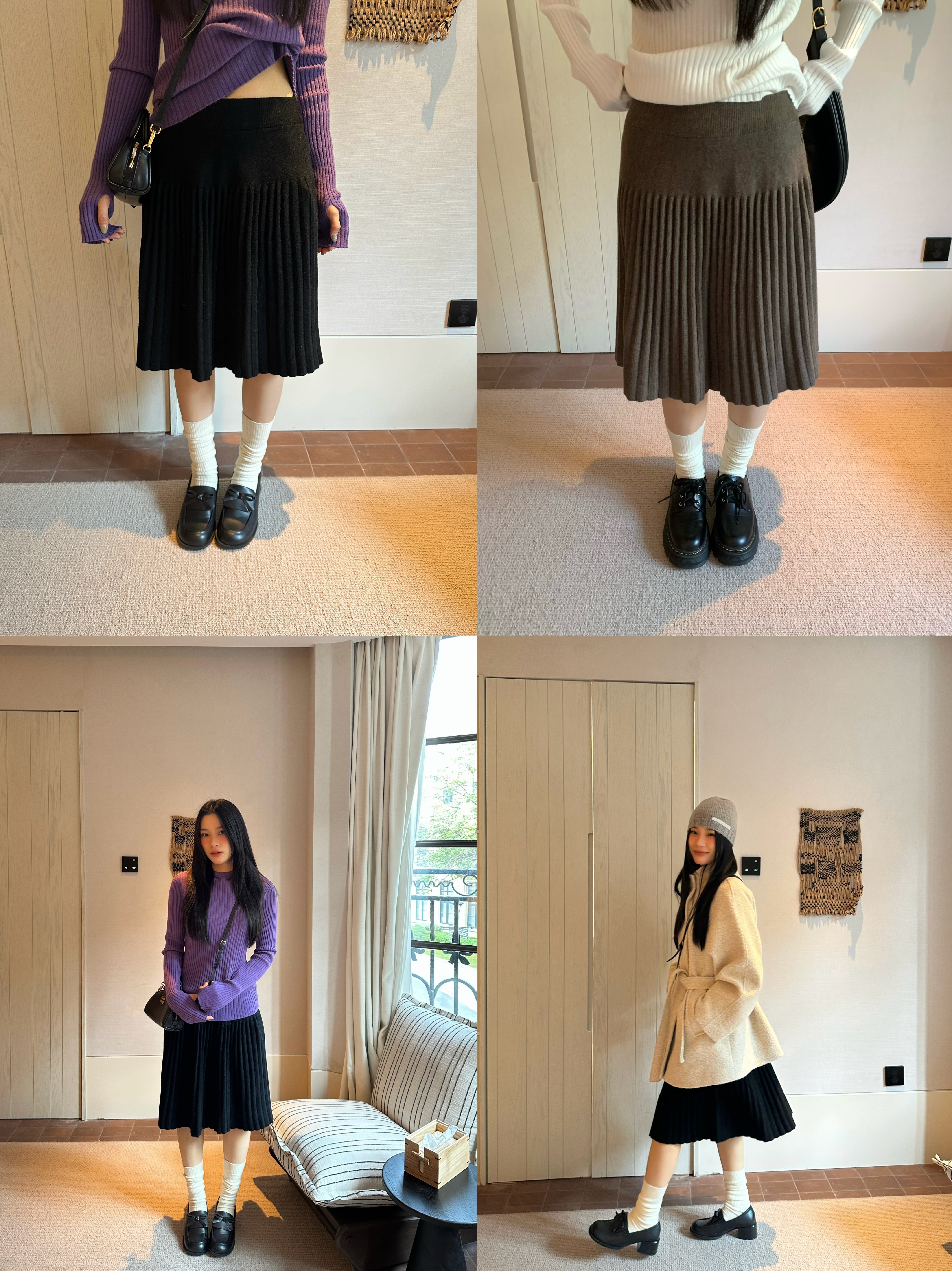 ONEXH·2025冬季新款洋气韩系显瘦高腰压褶针织裙百褶裙女中长裙子