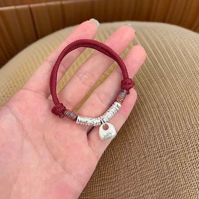 足银手链 盘缠小福袋编绳编织红绳手链