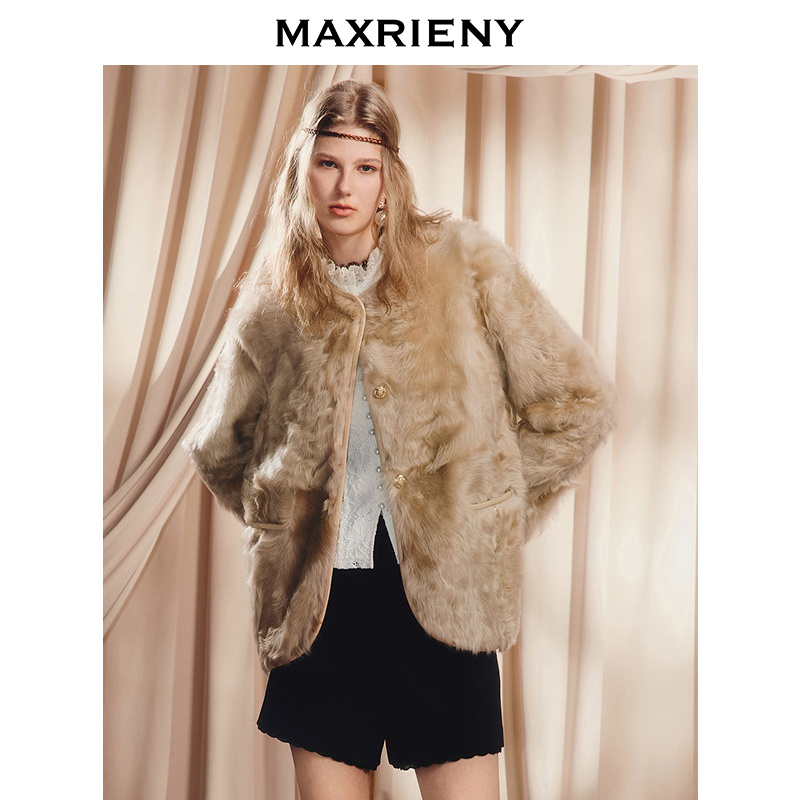 【商场同款】MAXRIENY美拉德穿搭直身羊皮毛一体慵懒感皮草25冬款