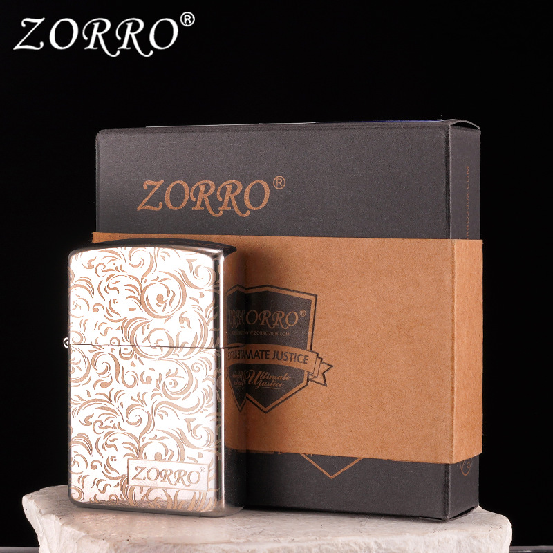zorro精雕双面唐草高端防风煤油打火机