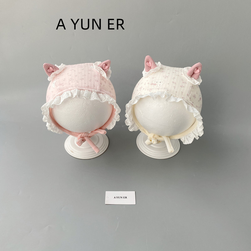 婴儿帽子春秋款蕾丝公主可爱护耳帽秋季婴幼儿小月龄女宝宝包头帽