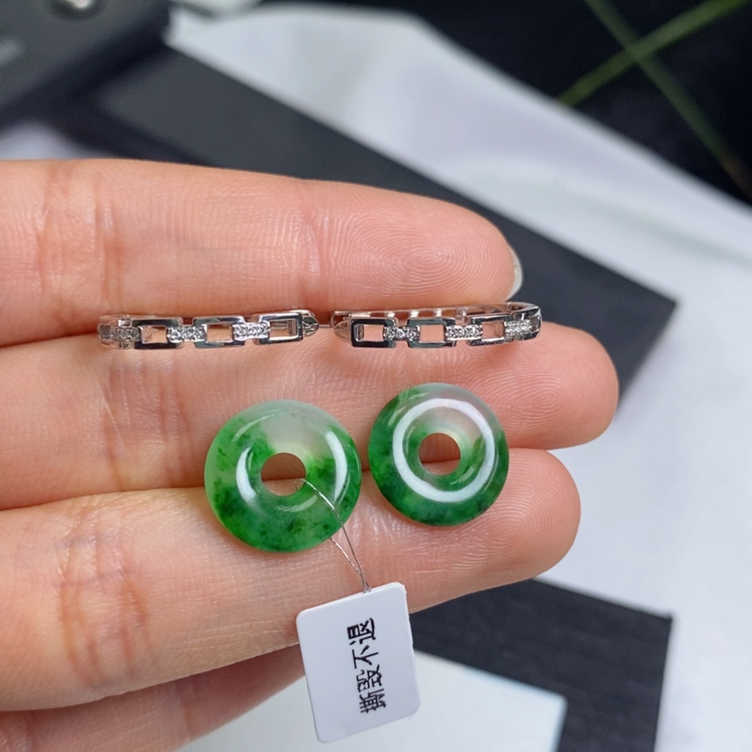 翡翠18K金镶嵌耳饰设计款锁链耳包➕甜甜圈