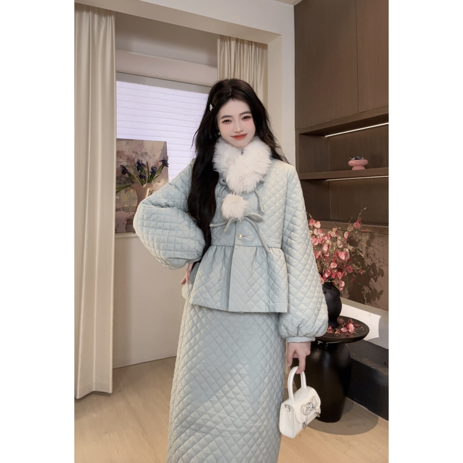 YOUERDENG 【镜中芭蕾】玲莉专属 羽绒显瘦气质显白羊毛套装小香