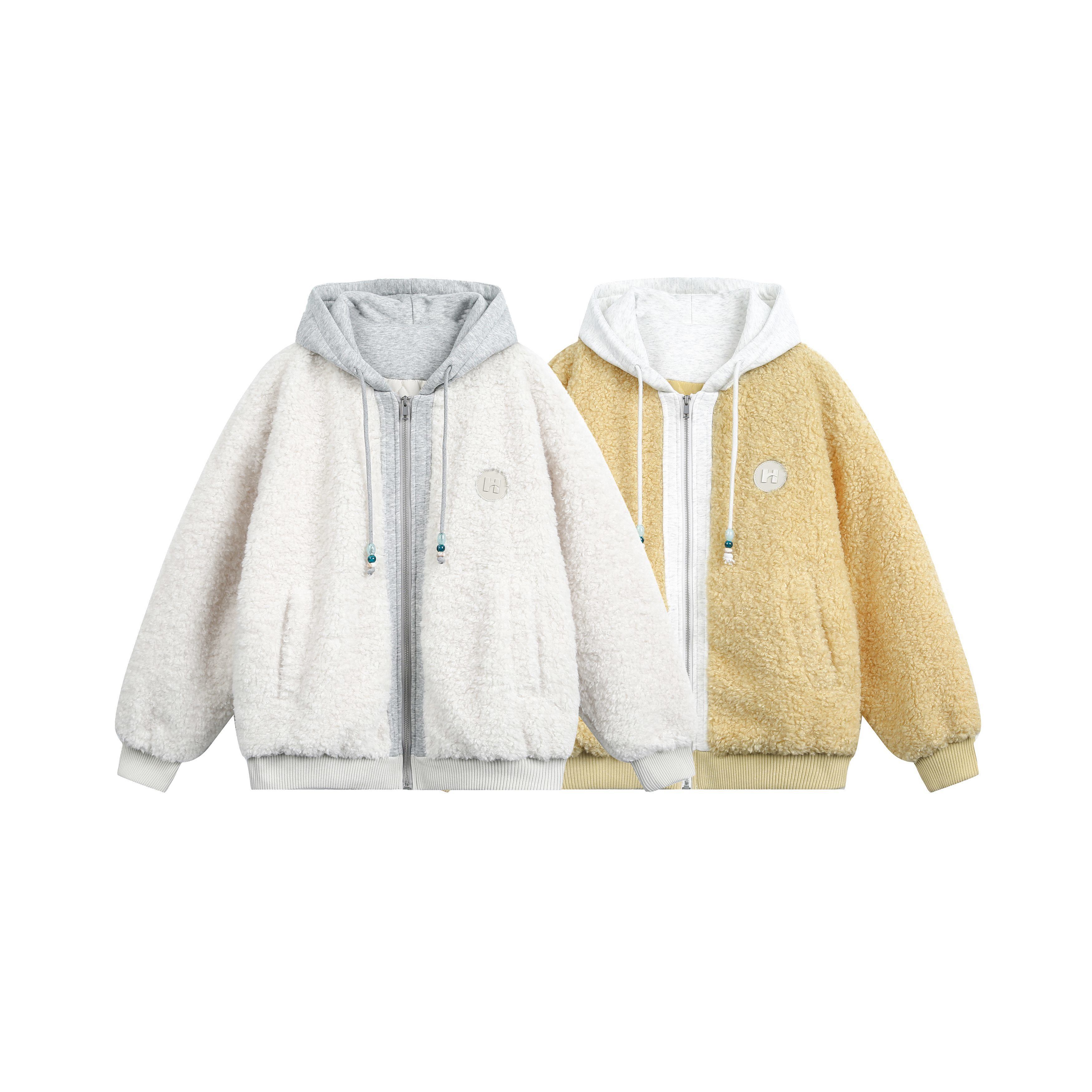 美式冬季羊羔绒拼接连帽棉衣女情侣百搭休闲棉服外套-1199