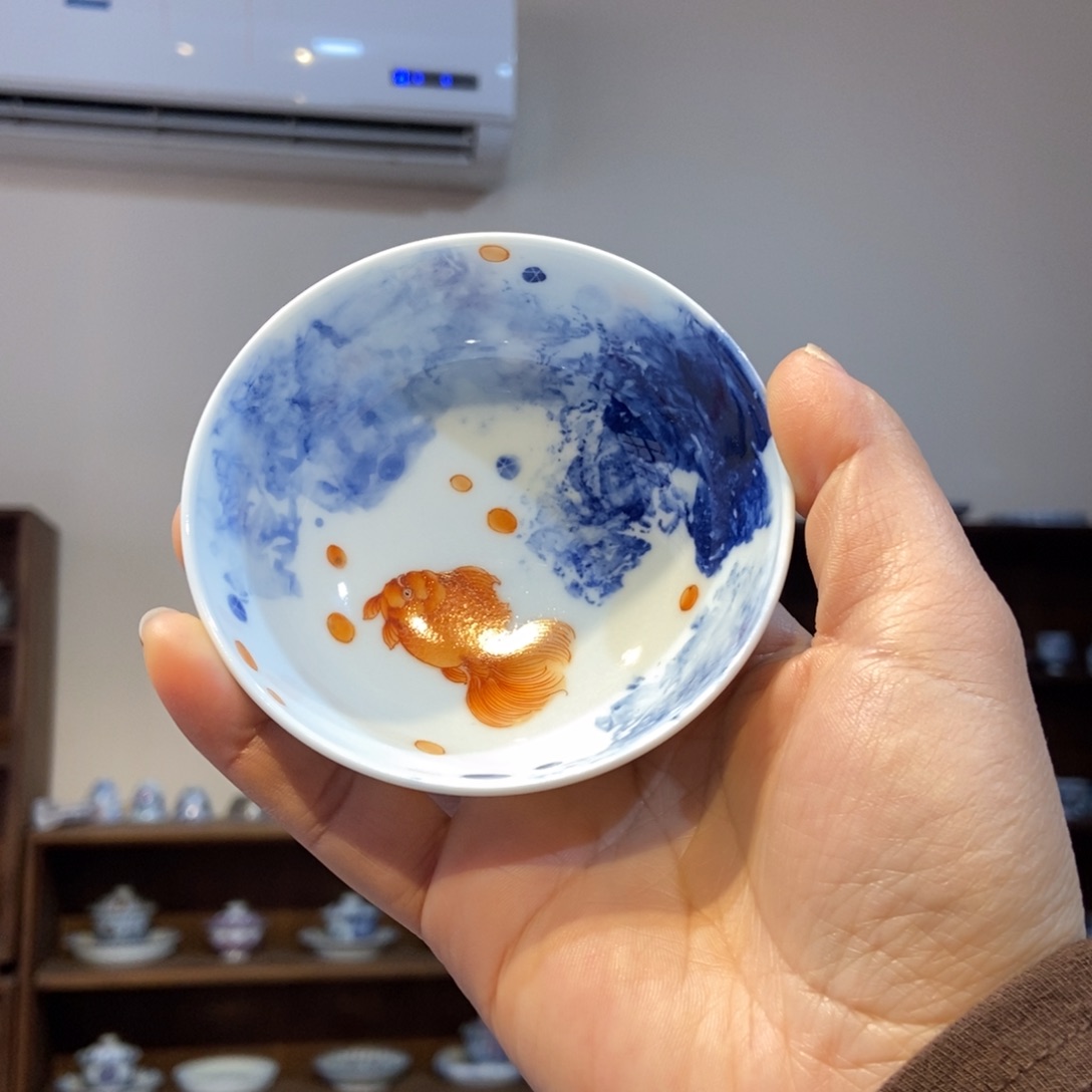 杯w隐艺手绘金鱼普洱杯