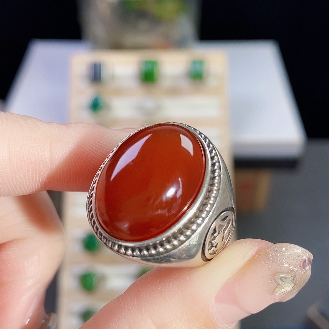 玛瑙/玉髓戒指银S925镶嵌