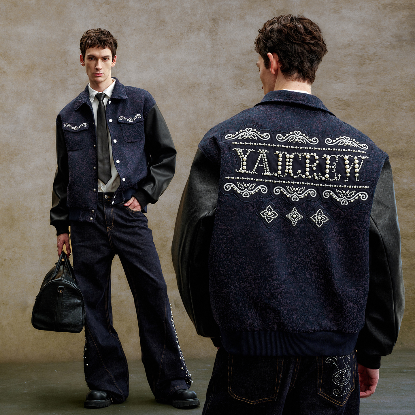 YADcrew冷冬款夹棉衣美式潮流复古男女休闲巴洛克翻领夹克外套