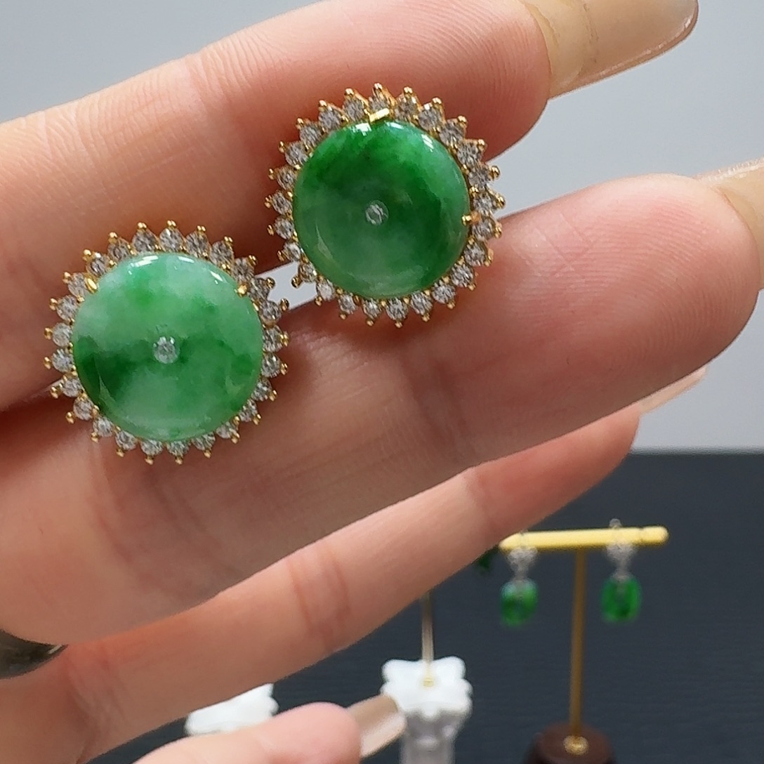 翡翠银S925镶嵌耳饰耳饰