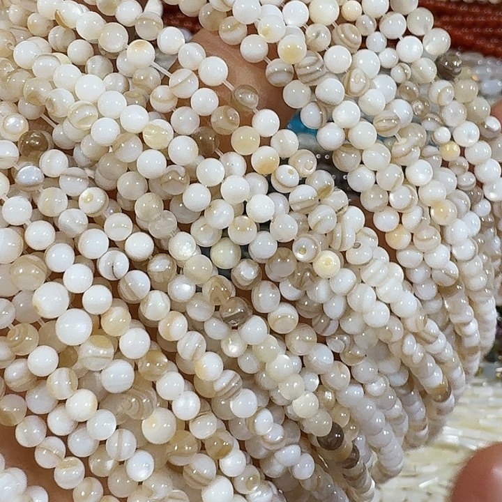玛瑙/玉髓合金珠宝半成品6条4mm蚕丝贝圆珠
