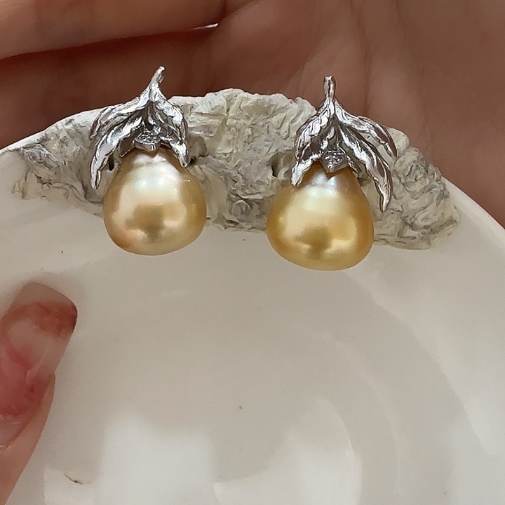 海水珍珠耳饰银S925镶嵌