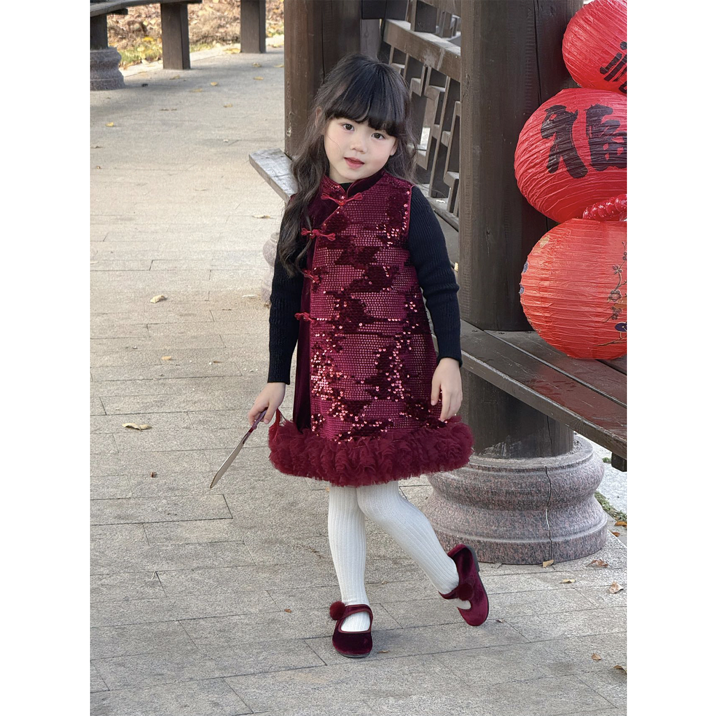 壹妈童装女童新中式少女秋冬季时髦红色唐装连衣裙喜庆拜年服套装