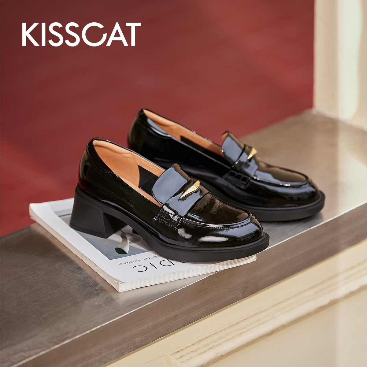 【嘉尔专属】接吻猫24[新品]柔软牛漆皮小皮鞋星芒乐福鞋KA54134-51