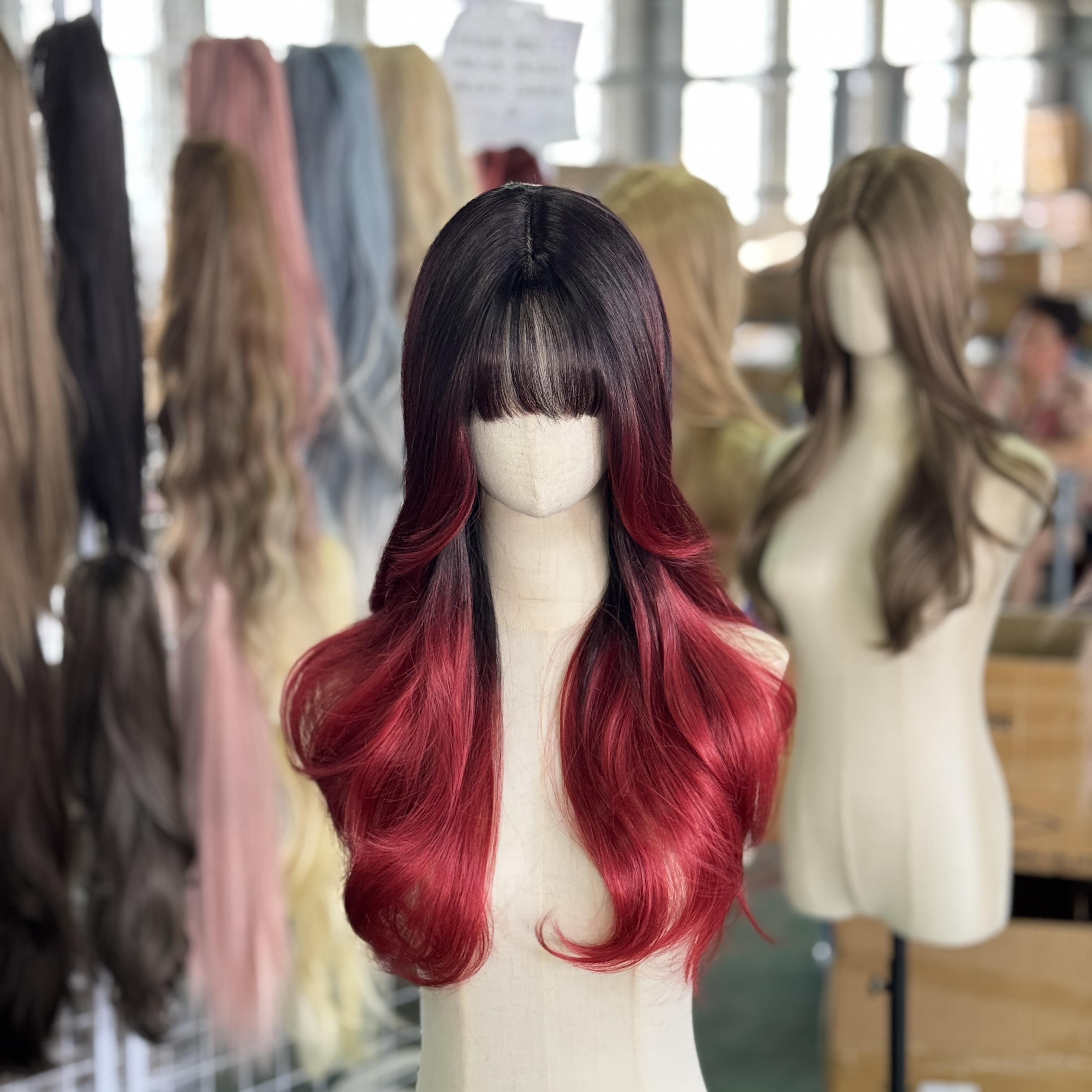 大波浪齐刘海渐变巴黎画染长卷发女士大波浪全头套COS假发