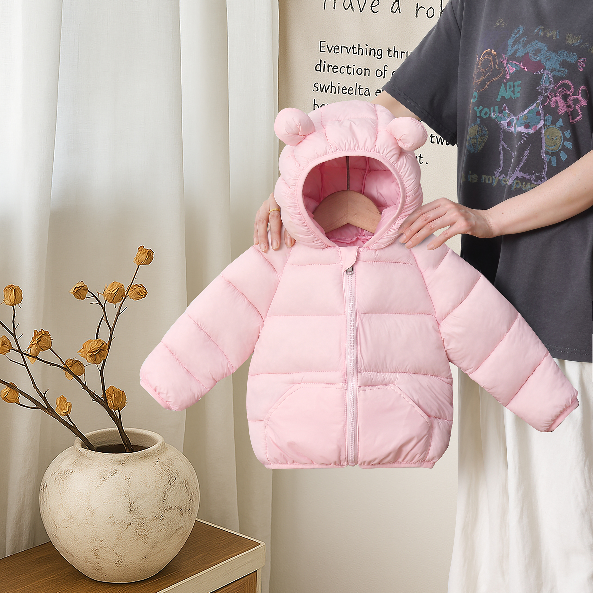 《小张》新款兔耳朵棉服男童轻薄短款棉袄宝宝冬季女童棉衣冬季外套