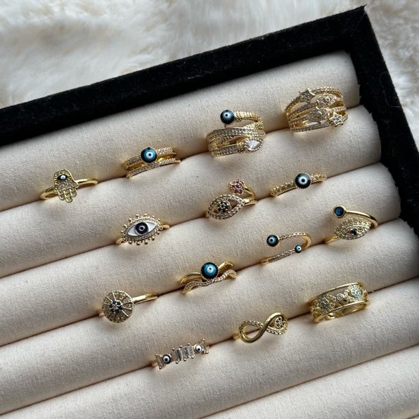 钛钢戒指 GULUM 1021 蓝眼睛恶魔之眼开口戒指复古