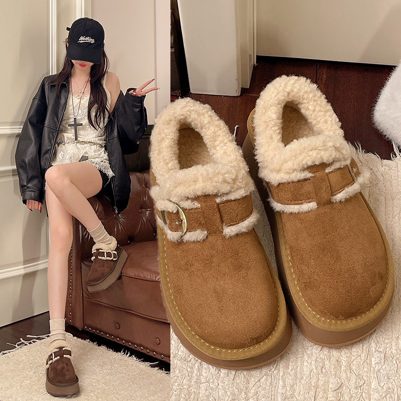 加绒保暖勃肯鞋女2026年冬季新款小个子厚底毛毛鞋百搭棉鞋雪地靴