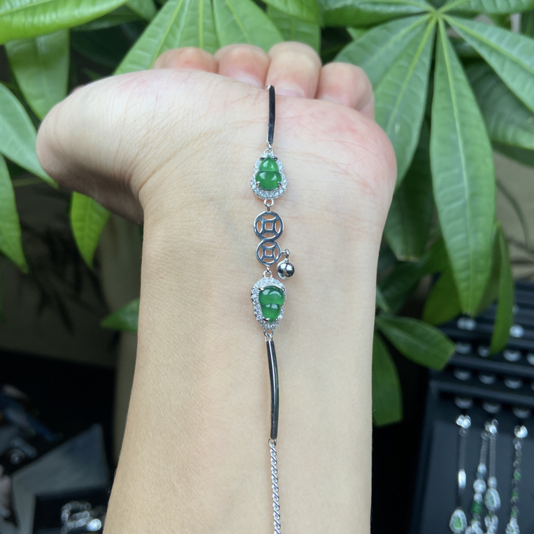 S925银镶嵌天然A货翡翠手链