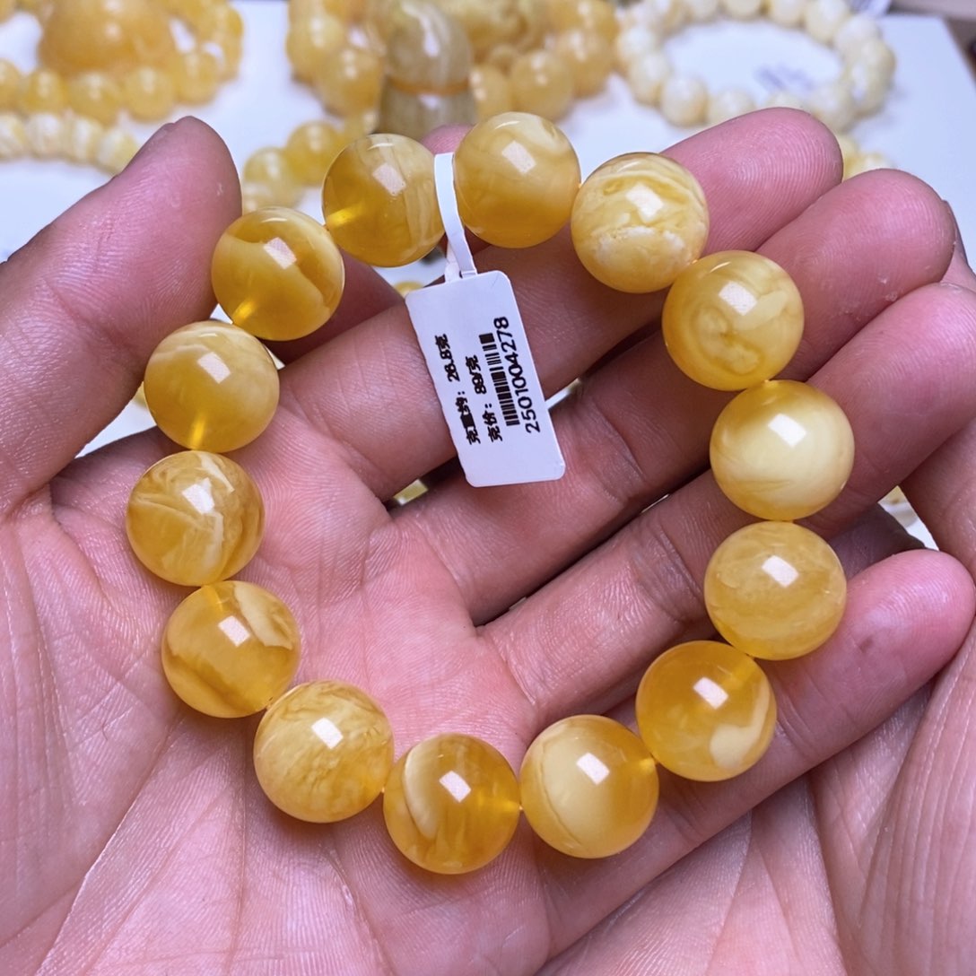【闪购商品】琥珀裸石未镶嵌14+圆珠手串