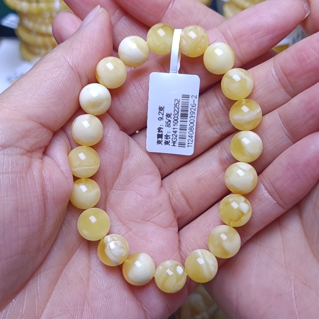 蜜蜡手链未镶嵌俄料蜜蜡白花手串