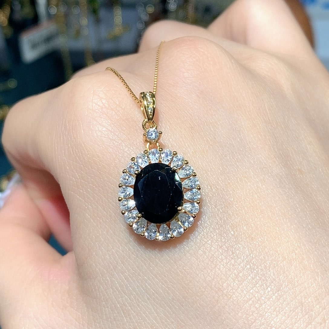 颈饰蓝宝石银S925镶嵌天然蓝宝石