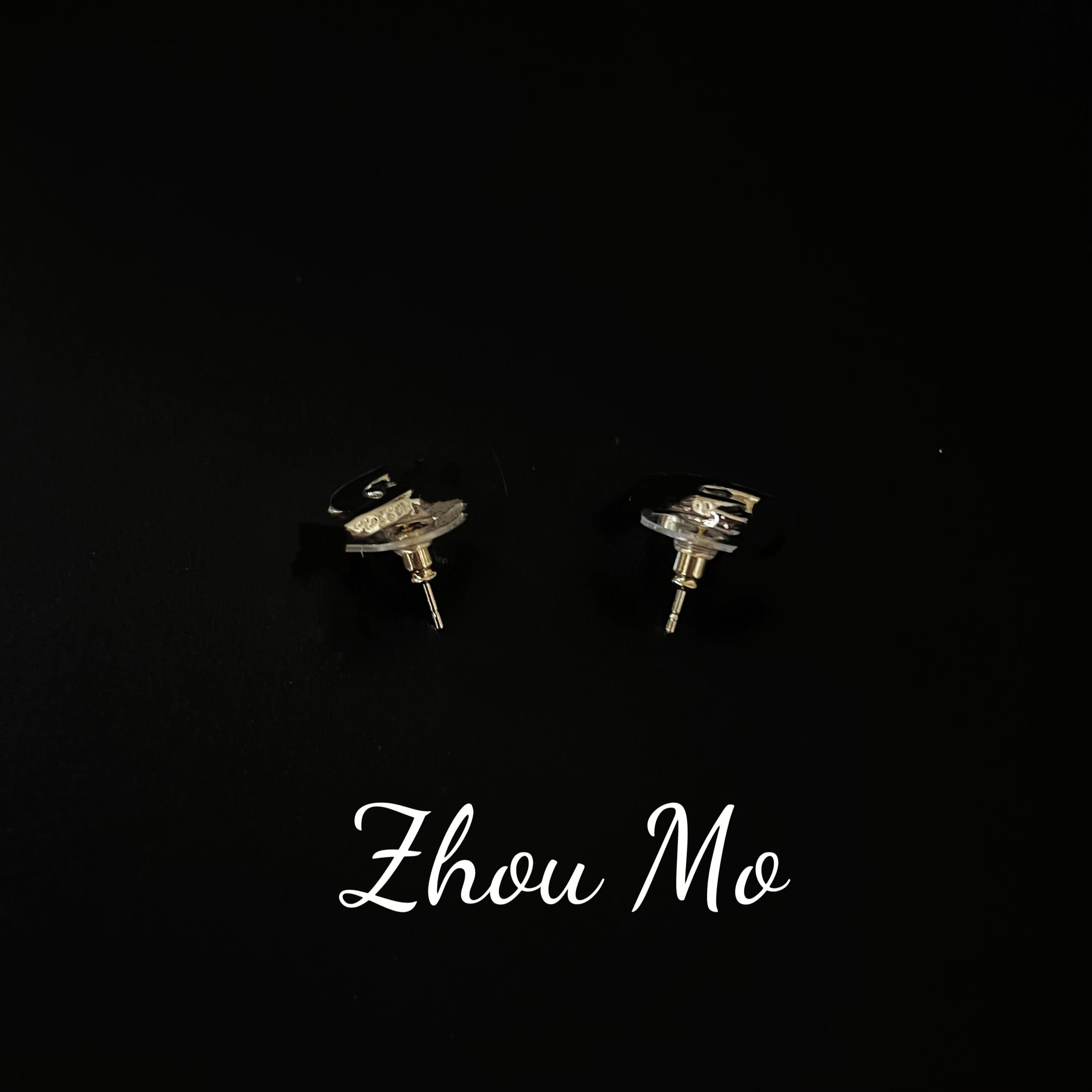 铜合金耳饰 【MOMO】经典黑色金边耳环 B-233