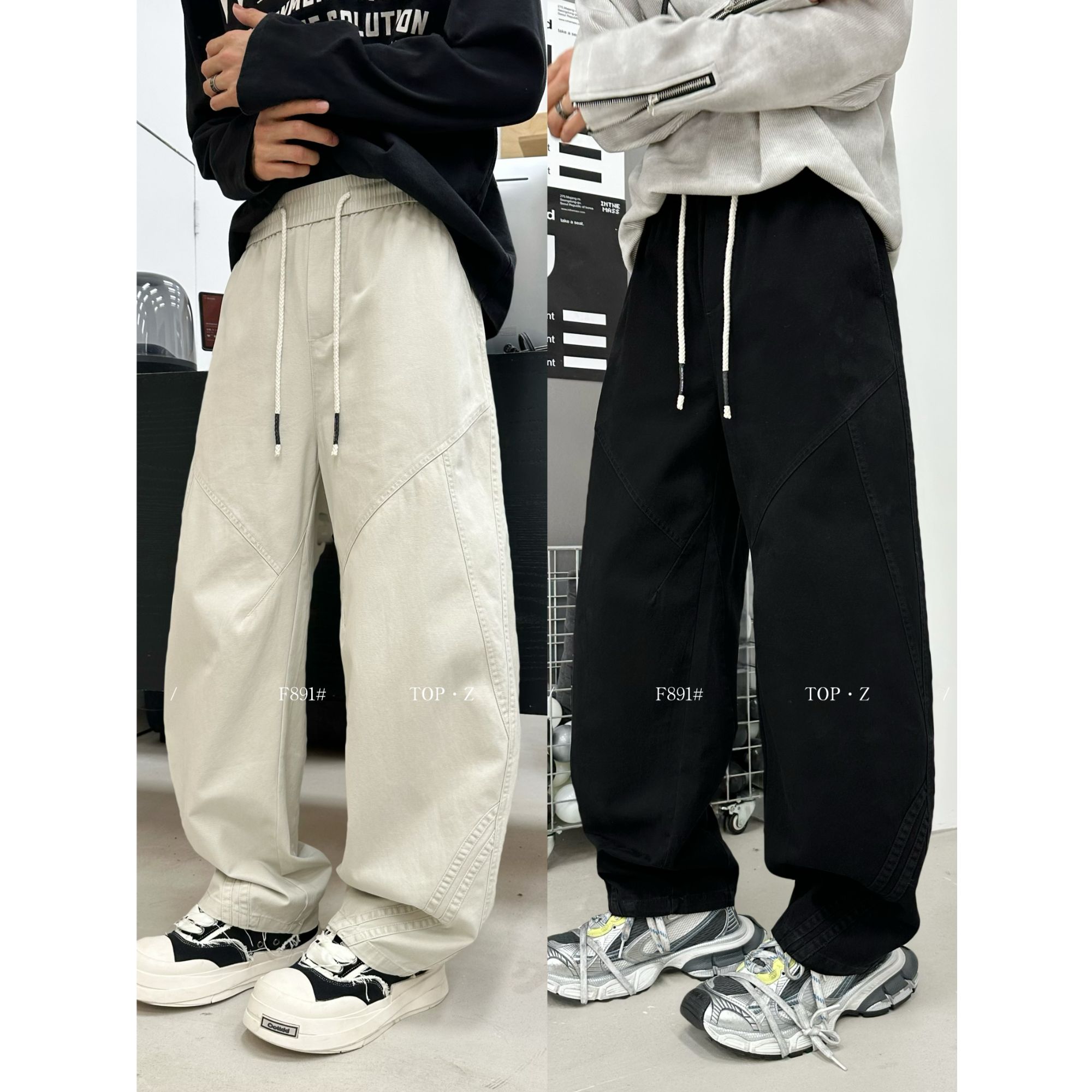 【异素服饰】891秋季流光风新款潮流时尚洗水棉百搭直筒裤