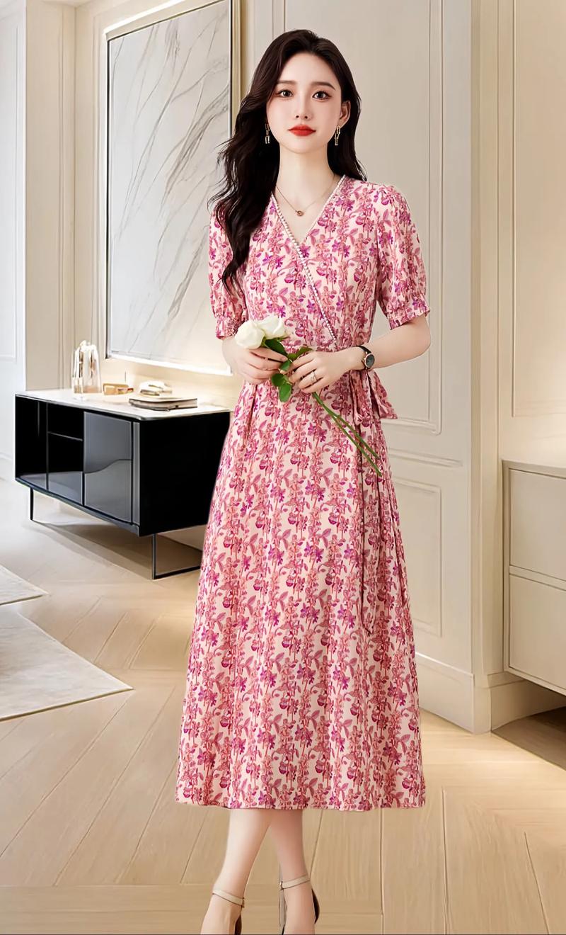 001-100新款时尚女装连衣裙-17碎花显瘦夏季气质洋气收腰