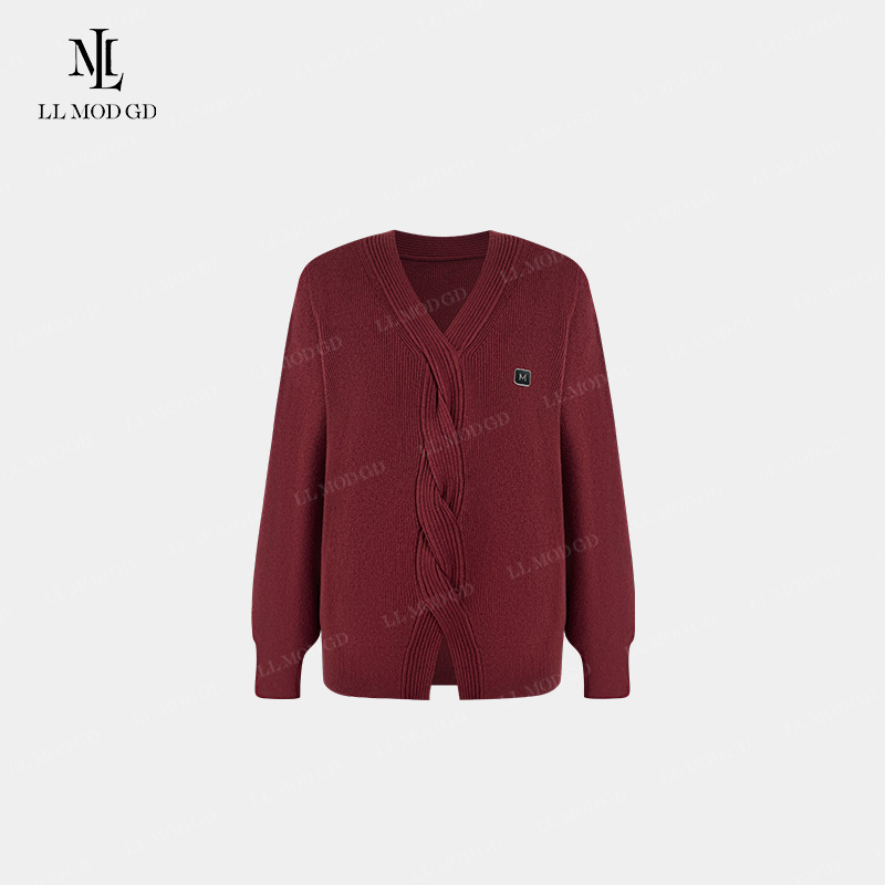 白色恋人  时尚宽松针织衫女秋冬百搭红色长袖上衣YLXR-254081